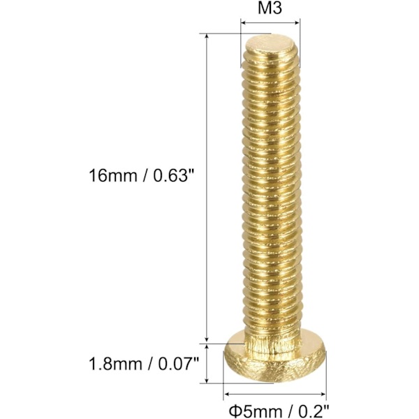 10 Pak Messing Maskinskruer, M3 x 16mm, Phillips Hoved Fastgørelse