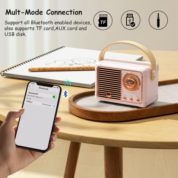 Retro Bluetooth Högtalare Trådlös Mini Högtalare, (Rosa)