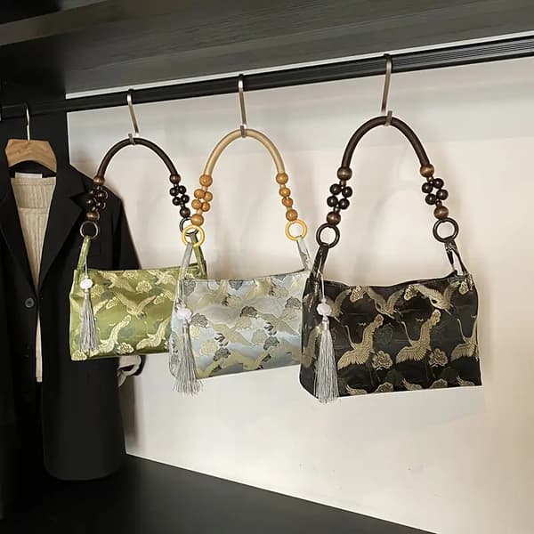 Damstor Stor Kapacitet Tote Väska - Elegant Pärlbroderad Axelväska med Justerbar Rem, Slitstarkt Nylon & Polyesterfoder, Säkert Spänne