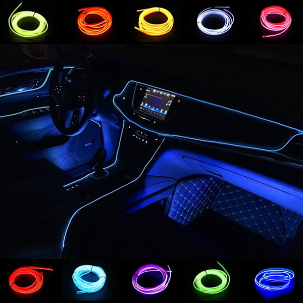 Neonlys, LED-lys for bilinteriør til jul, Halloween, julepynt (3m/9ft, blå)