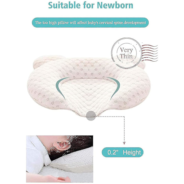 Muitar Myke Baby Nursery Puter Unisex Nyfødte Hode Forming Spedbarn Støtte Sovende Hode Sove Puter Med Bjørn Ører