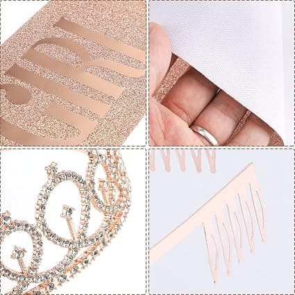 Födelsedagsetikett med krona-set (roséguld), glitterfödelsedagsflicka