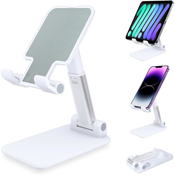 (Hvit) Foldbar Tablettstativ Mobiltelefonholder for Skrivebord