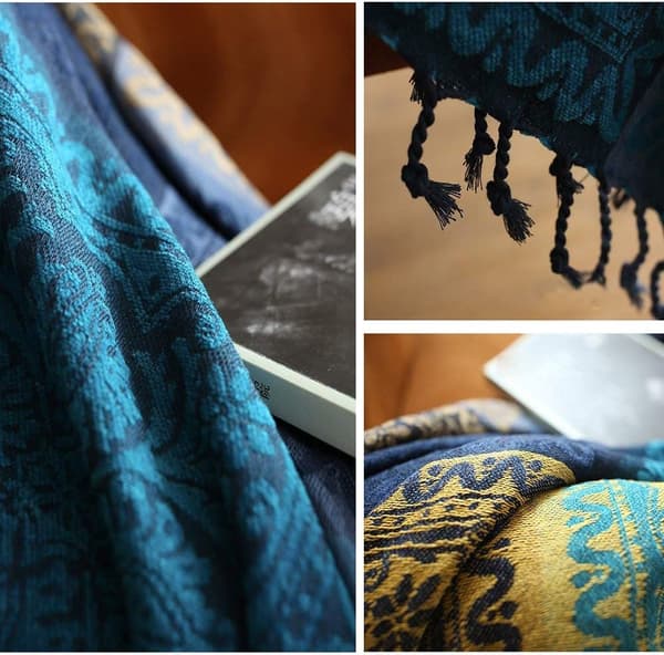 Chenille-teppe, frynser Jacquard sofa teppe dekorativ
