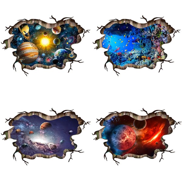 3D planet väggdekaler, kosmiska galax väggdekaler för barnrum,