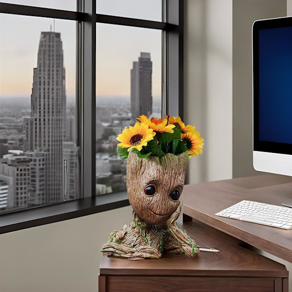 Baby Groot Penholder Træmand Penholder eller Blomsterpotte med Drænhul Perfekt til Små Sukkulenter Planter 6\" (Gråbrun)