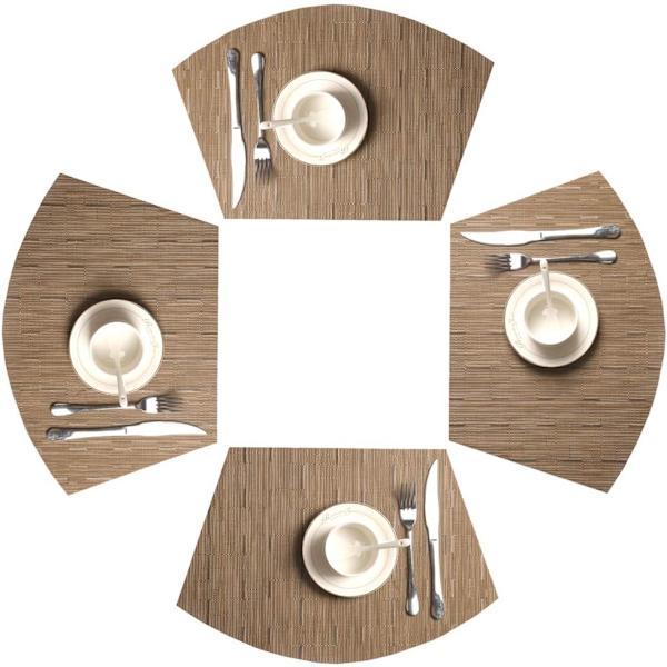 Pyöreät pöytäliinat, 4 kpl, Wedge-muotoiset, lämmönkestävät, pyyhittävät puhtaaksi (4, Tan)