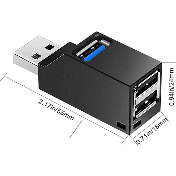 3 Port USB 3.0 Hub (2 USB 2.0 + USB 3.0), Mini - USB Moniportti