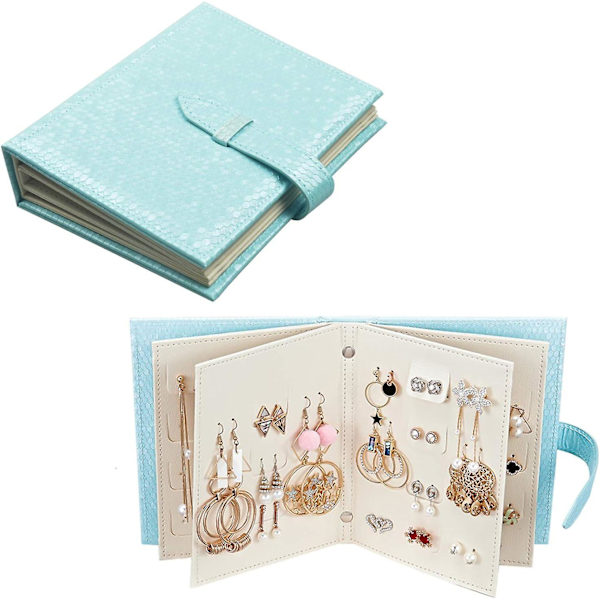 Ørering Organizer Bog Design Ørering Holder Rejse Smykke Opbevaring Etui Bakke Holder, Kan Holde 42 Par (blå)