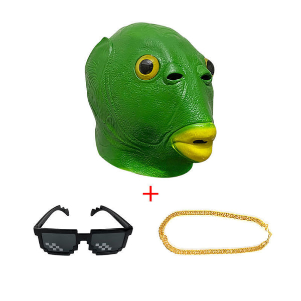 Fisk Hodeplagg, Grønn Fiskemann Hodeplagg [Solbriller + Gull