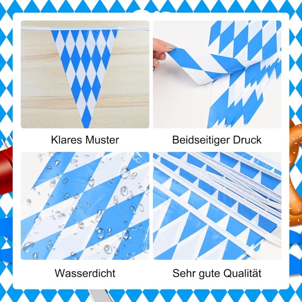 Oktoberfest Blå och Vit Rutiga Flagga Bayerisk Triangulär
