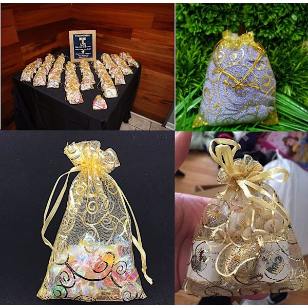 Bryllupsgaver Små Gaveposer, 100 stk 3,9 tommer x 4,7 tommer (10x12cm) Guld Organzaposer til Festgaveposer Små Virksomhed Candyposer Meshpose