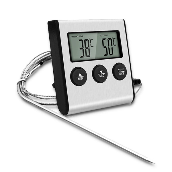 Digital matlagningstermometer med timer och sond för ugn, grill och mattemperaturmätning
