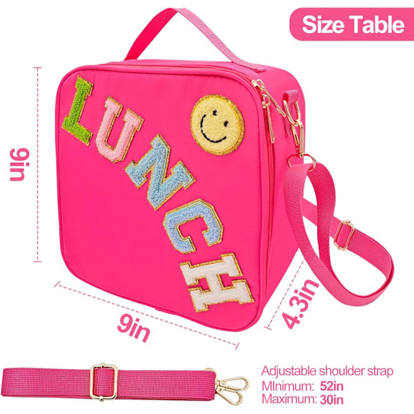 Isolerad Lunchväska med Justerbar Axelrem, Nylon Preppy Lunchbox Stor Återanvändbar Lunchväska med Leende