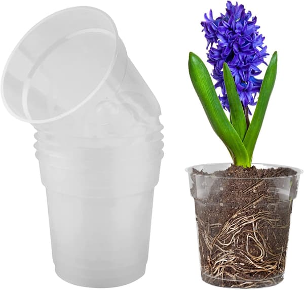 5 stycken transparenta plastblomkrukor, transparent plast