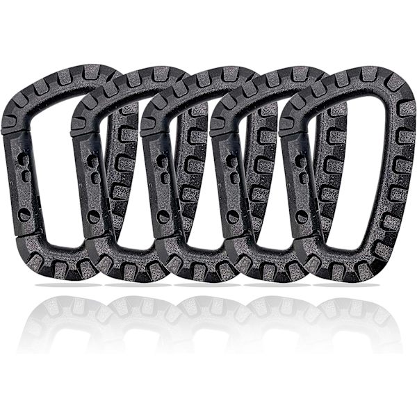 5 Pak Plast Snap Hooks - Sort - D-Formet, 8,8*5,5CM