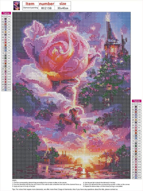 Diamantmaleri for voksne, Rosa slott Full 5D Diamant