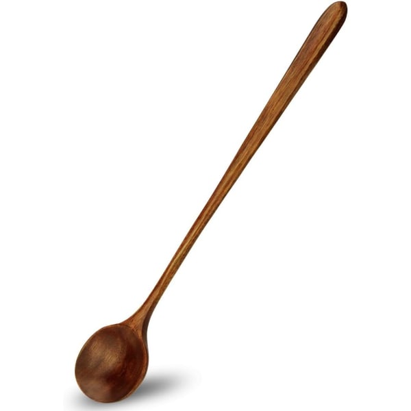Long soup spoon, wooden rice spoon, Korean round head, 10.9