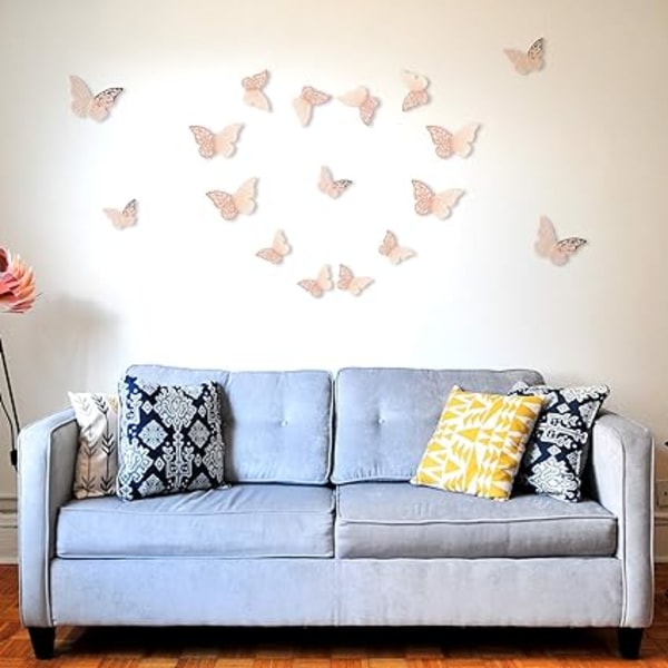 12stk 3D (Rose Gold) Butterfly Wall Stickers 3 Størrelser Butterfly