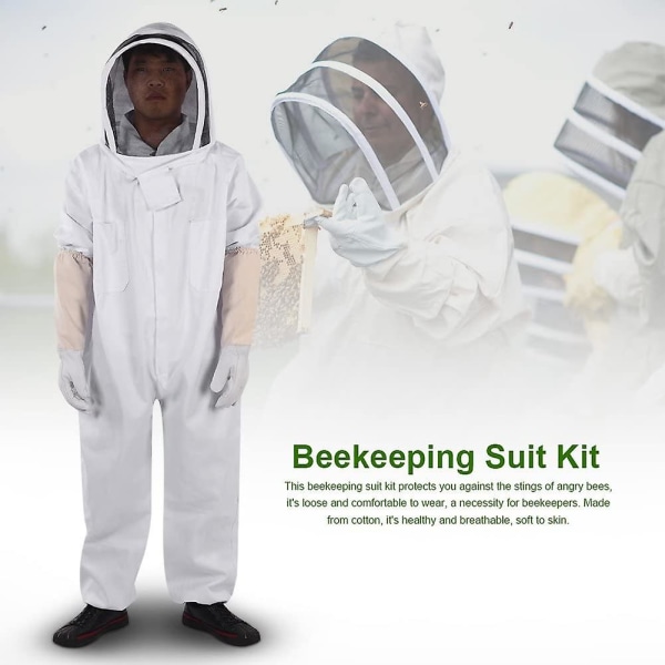 Bioutrustning för biodling Professionell Anti Bee Protective Equipment med långa handskar och slöjhuva för biodling Biodlare - Vit