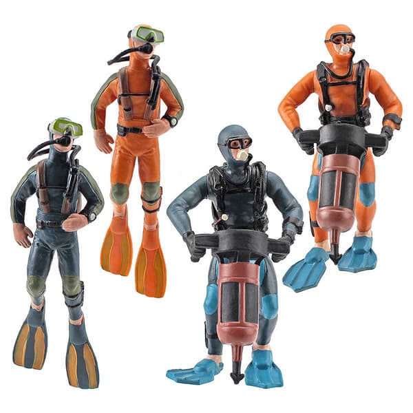 4-pack dykardockor, skalmodellfigurset, mini-simmare docka,