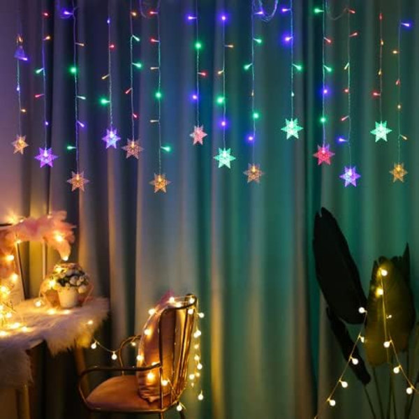 LED Gardinlampor, 4M 96 LED Snöflinga Gardin Stränglampor Plug-in Minnesfönster Gardinlampor med 8 Lägen
