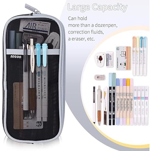 Grid Mesh Pen case med blixtlås Transparent Makeup Color