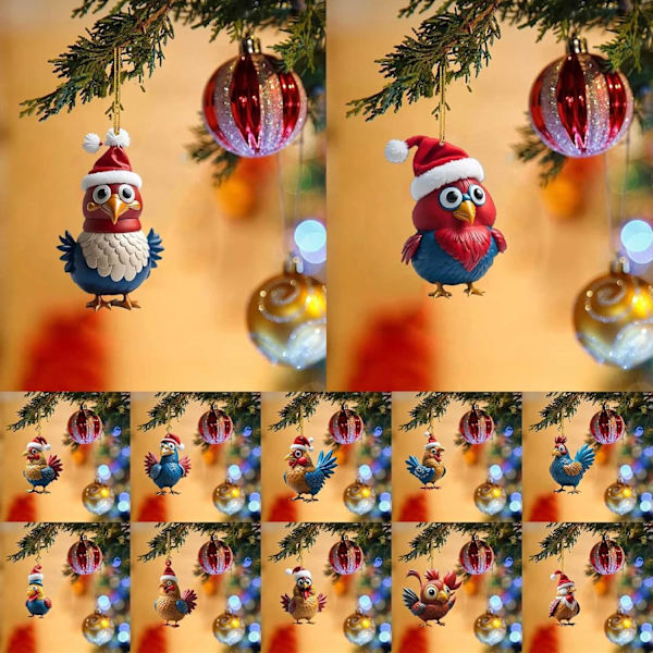 Sød Kylling Hængende Pynt Julehat Kylling Pynt Sød Julekylling Bilhængende Hjem Træ Dekoration
