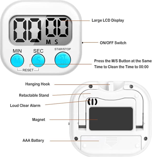 2 stycken magnetiska kökstimer, magnetisk timer med högt alarm