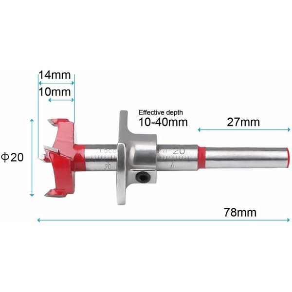 Träborr, Ø 20 mm träskärare med justerbar positionering,