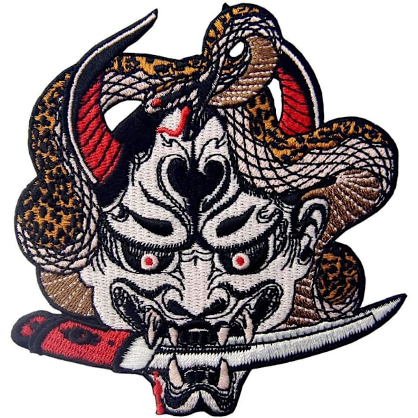 Hannya Oni Mask Patch Broderad Emblem Stryk På Sy På Emblem