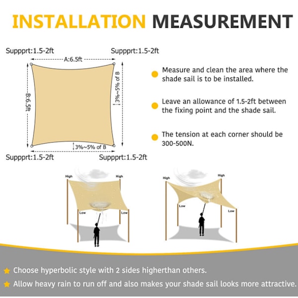 2x3 m Beige Gul Rektangulär Utomhus Solsegel Anti-UV Trädgårdstak