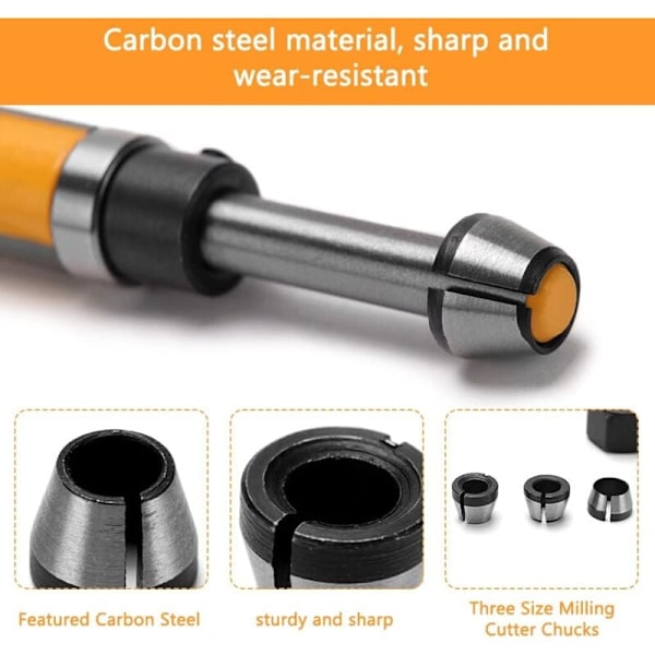 3 stk HSS chuckhode, 6mm 6,35mm 8mm chuck freserhylse, chuckhylseadaptere, med 2 muttere, for elektrisk trebearbeidingstrimmer freserhylseholder