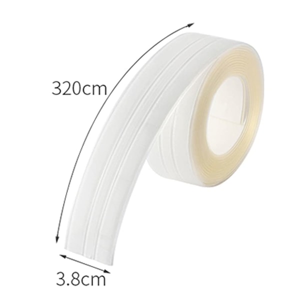 Trefoldet tætningsbånd (320 x 3,8 cm), hvid PVC-strimmel, selvklæbende anti-skimmel og anti-lækage tape, der er egnet til mange O