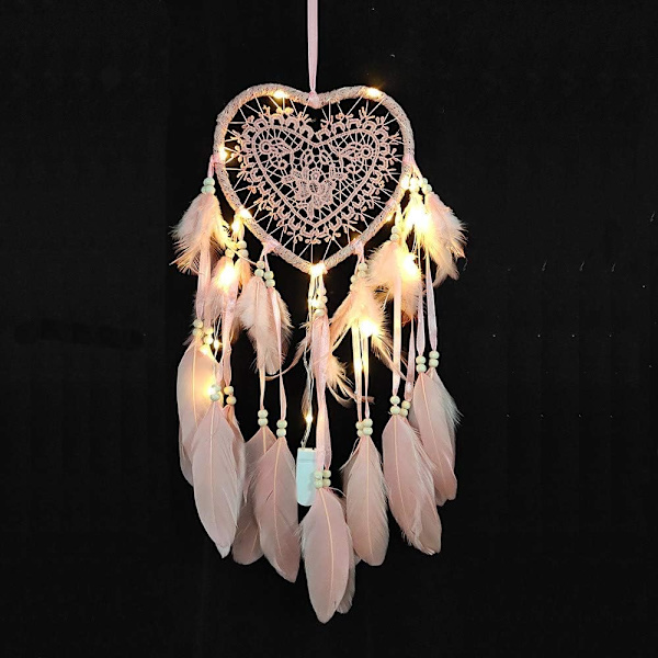 Drømmesnapper (20*45cm, Lyserød, Lys), Boho Stil LED Lys Håndlavet