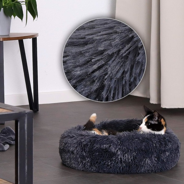 Mörkgrå Rund Hund & Katt Kudde Donut Korg, (S) 40 cm Ø