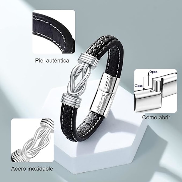 Läderarmband för män i silver, armbandspresenter med gratulationskort \"Jag älskar dig för alltid\", trendigt armband