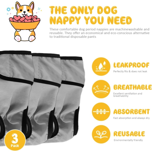 Tvättade Hundblöjor (3-pack), Mycket Absorberande, Hundblöja, Set