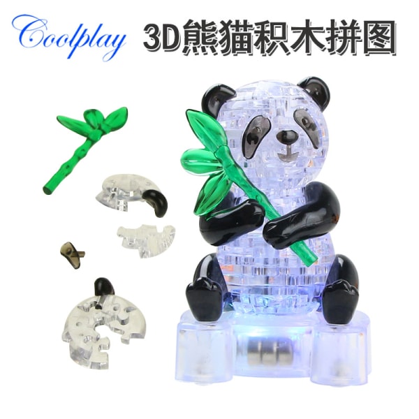 3D Crystal Puzzle with Colorful Lights Cute Panda Shape