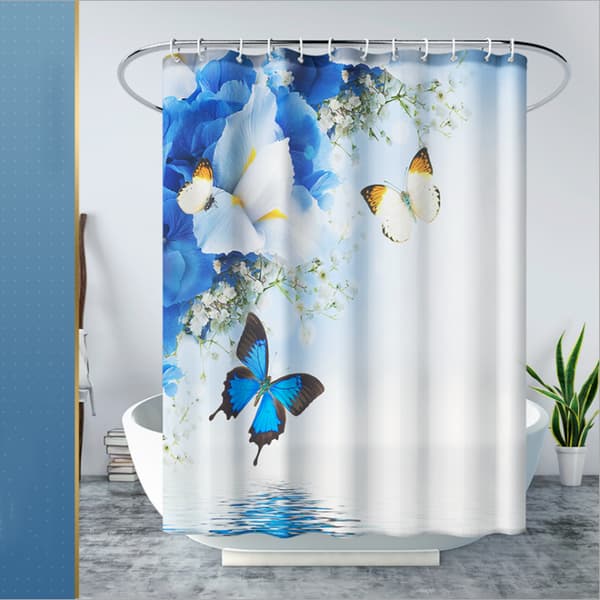 Duschdraperi med blommor, exotiska dammliljor, tyg för badrum