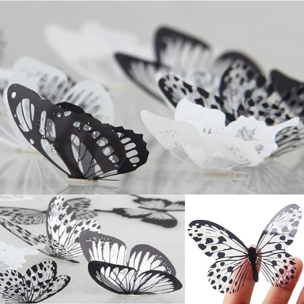 36 st 3D-fjärilar och glitter svart/vit I wallstickers