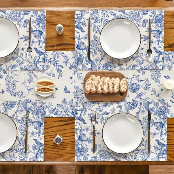 Hydrangea Blommor Grenar Chinoiserie Vår Placemats Set om 4,