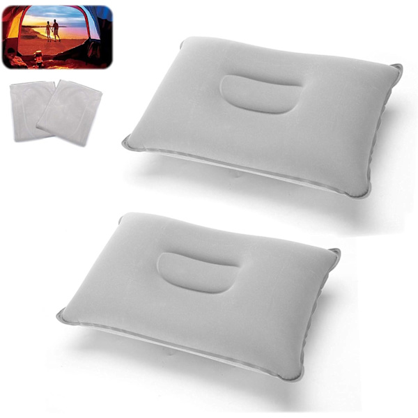 2-pack Uppblåsbar Campingkudde, Grå, för Kontor, Helger,