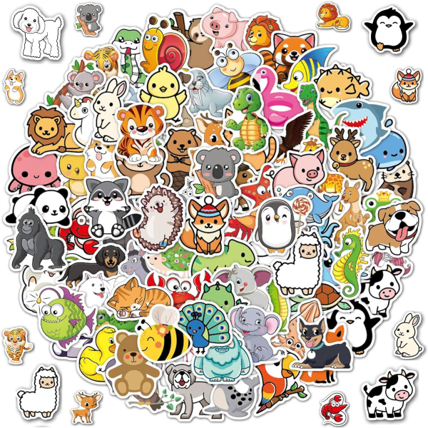 Animal Stickers Set för barn, 100 blandade roliga vattentät vinyl