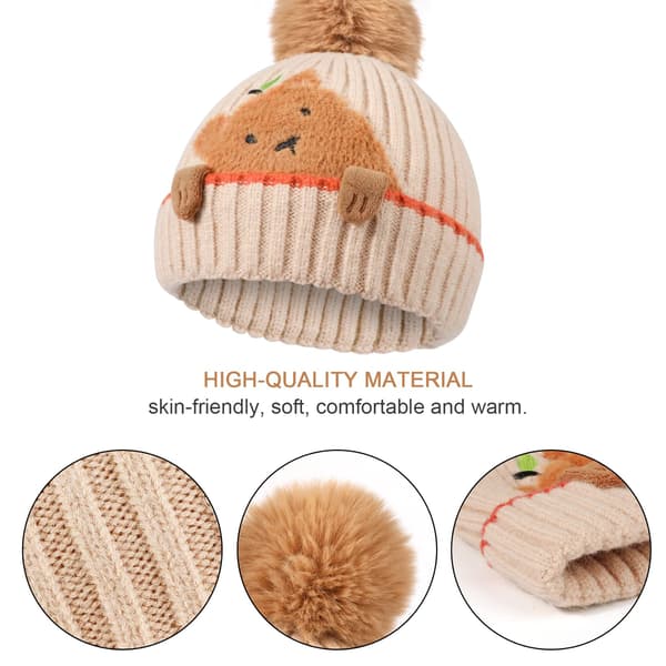 1 beige vinterfodrad ullfodrad varm stickad mössa halsduk set
