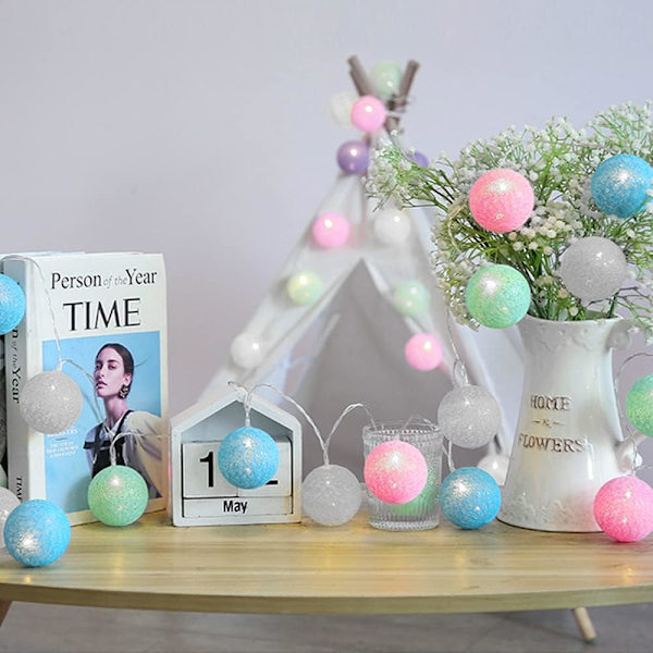 Bomullsbollsträng med lampor, 3M 20LED Batteridriven Fairy Lights, för sovrum
