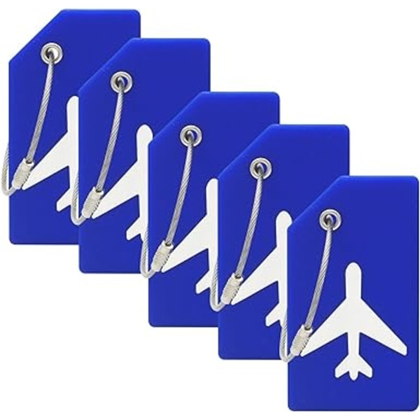 5 Pack (blå) Silikone Bagage Tag med ID-kort Perfekt til