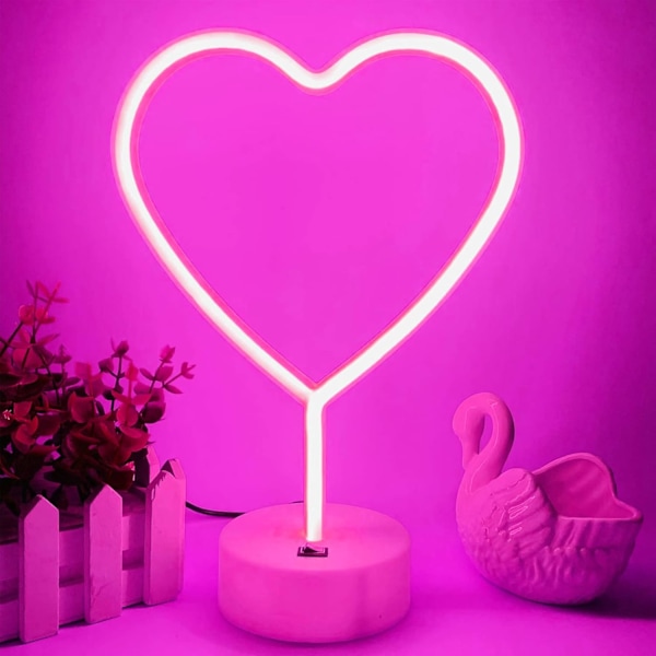Neon Hjertelys Hjerte Neonlys LED Neonlys til Soveværelse USB/Batteridrevet Kærlighedshjerte Neonlys Neon Pink