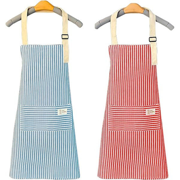 2 kpl Puuvilla- ja Hamppukankaisia Keittiöesiliinoja (70cmx68cm, Sininen, Vaaleanpunainen)