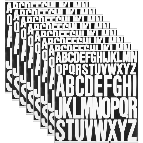 8 vita dekaler med stora bokstäver, självhäftande bokstäver